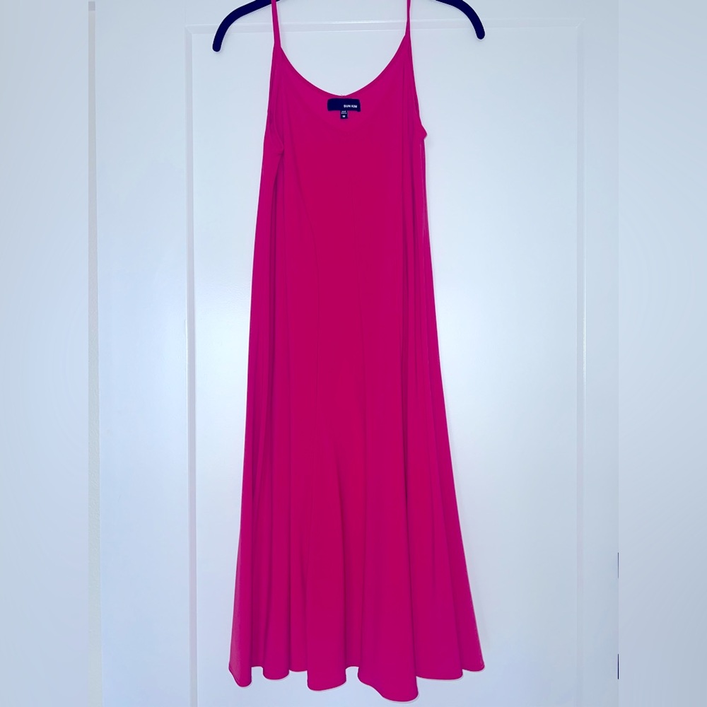 SUN KIM cherry red spaghetti strap A-line midi dress. Women’s size medium.